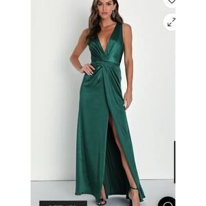 Lulus Perfect Refinement Emerald Satin Sleeveless Pleated Maxi Dress Size XL